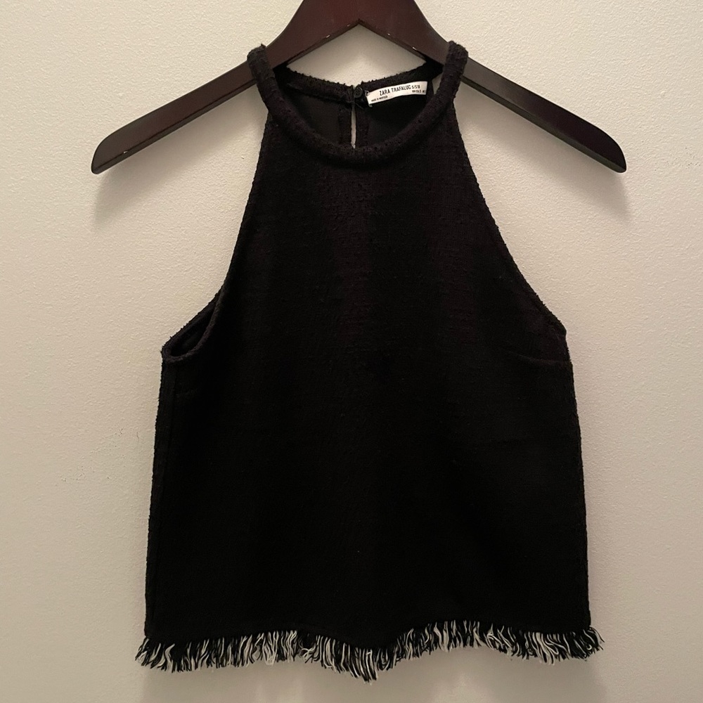 Zara black tank with fringe detail | S